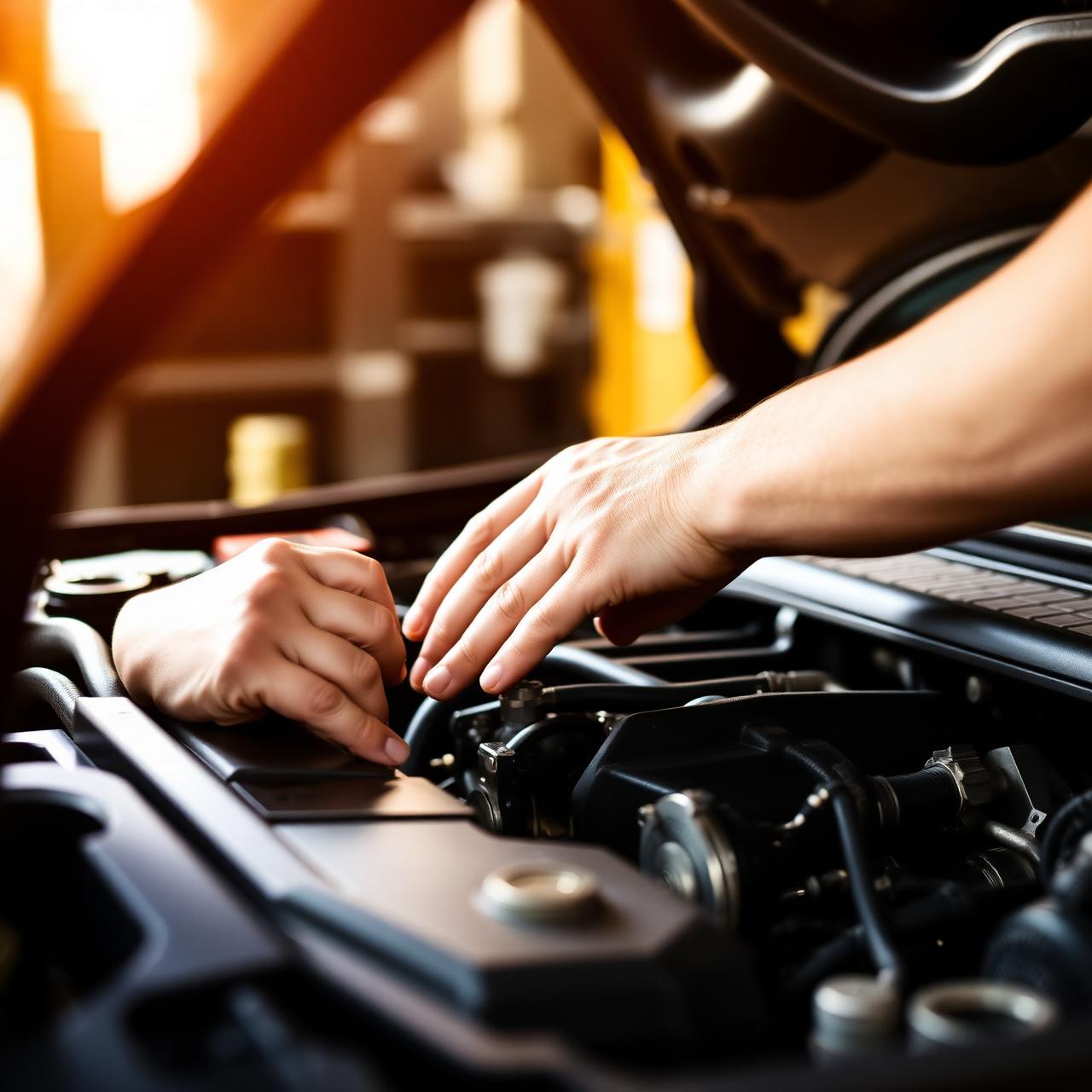 Technician working on engine